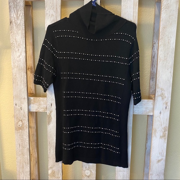 White House Black Market Sweaters - WHBM Black Striped Turtleneck Shortsleeve …